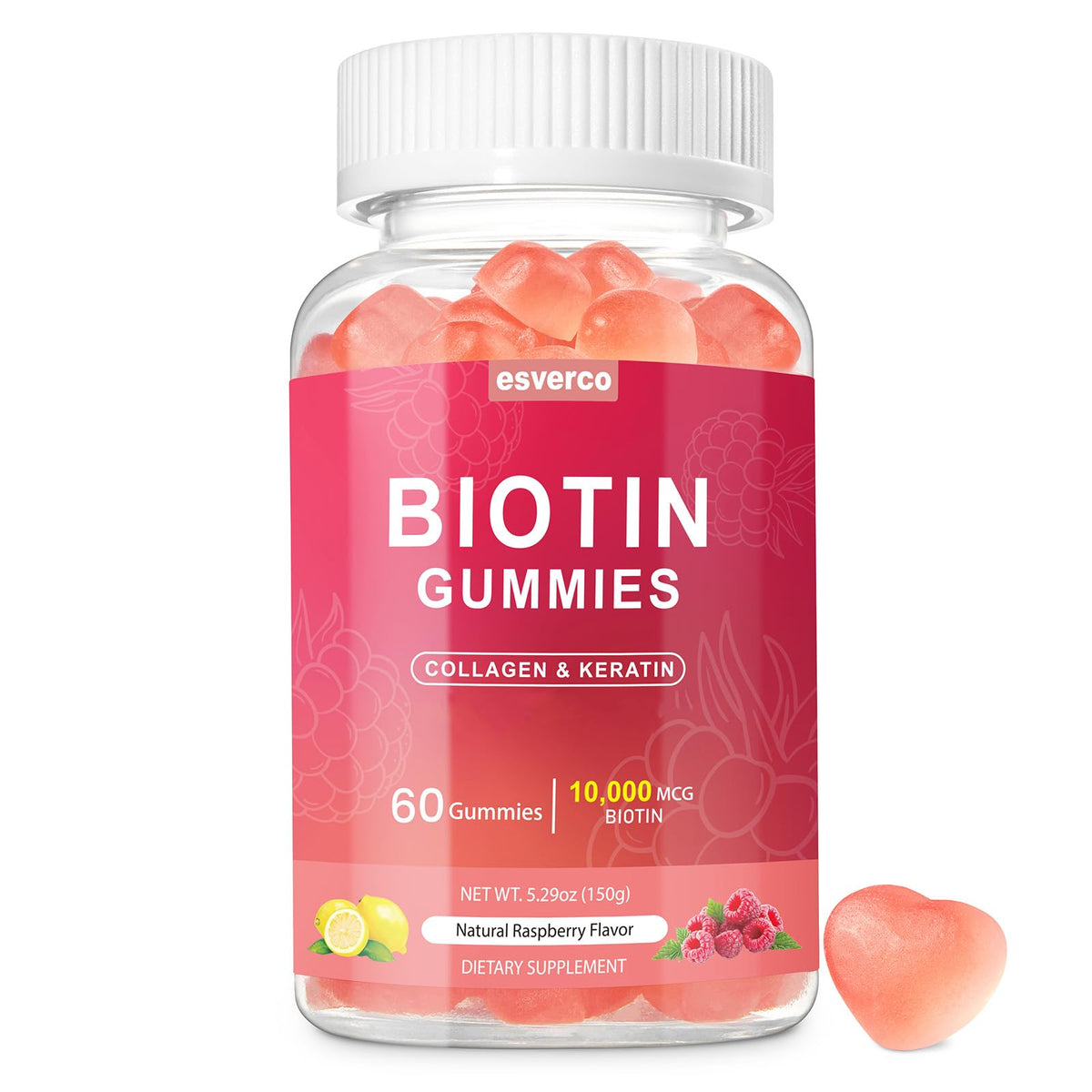 Esverco Biotin 10000mcg Keratin Collagen Gummies bottle and label