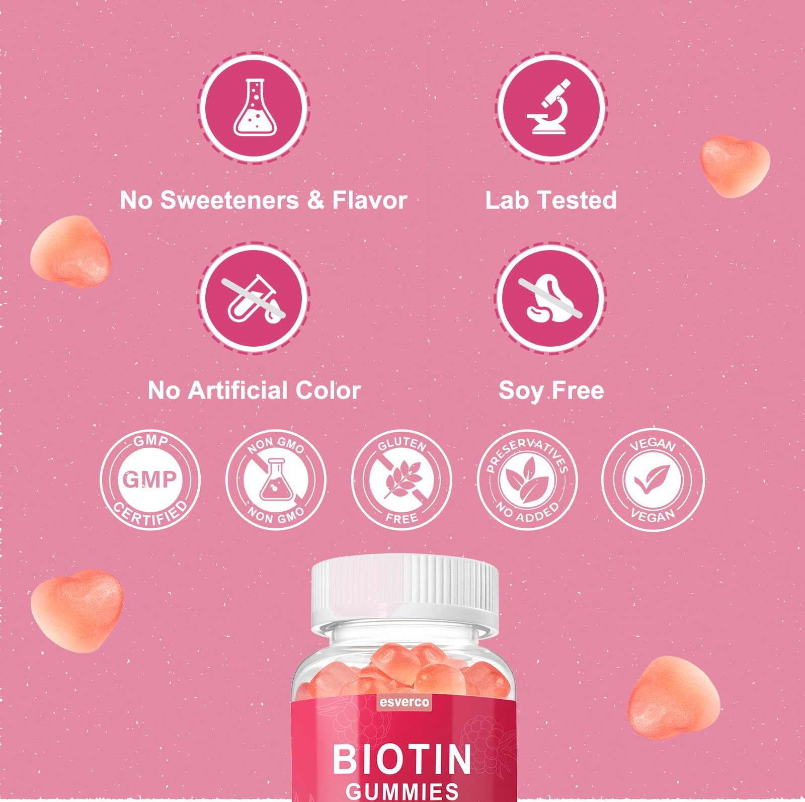 Front-facing bottle with label highlighting Biotin, Keratin, Collagen