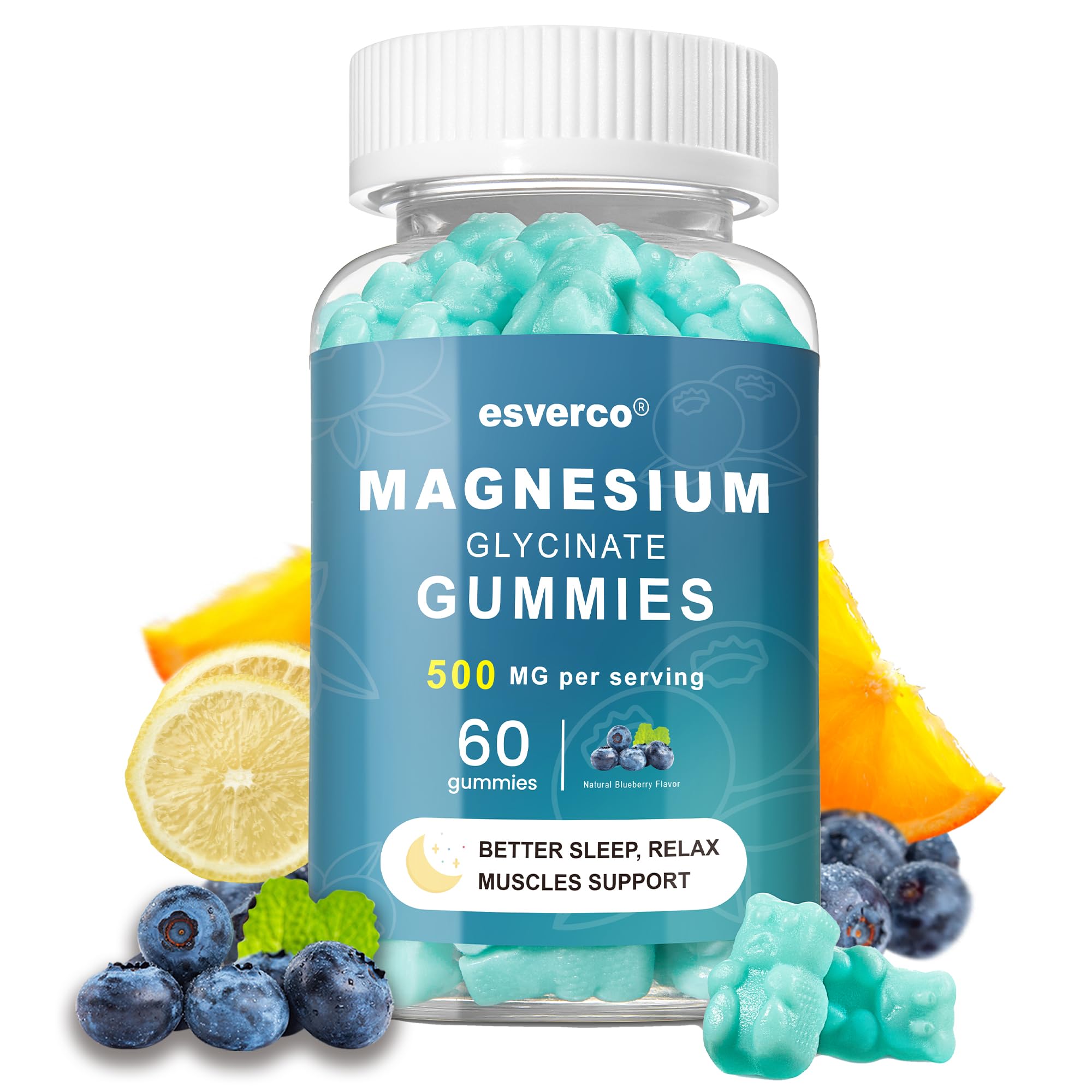 Esverco Magnesium Glycinate Gummies bottle with 60 gummies (hero image)