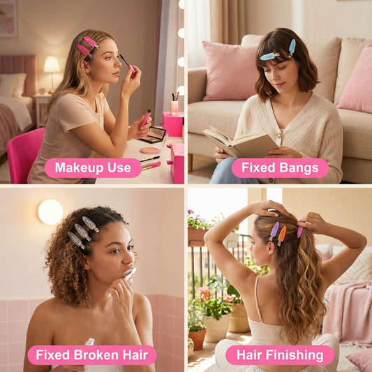 Eswala creaseless bangs clip in colorful hues for securing fringe during skincare.