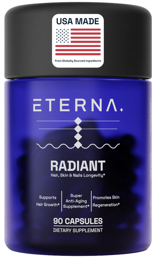 ETERNA RADIANT bottle and capsules on a clean background