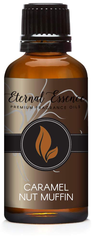 Caramel Nut Muffin fragrance oil in an amber 30ml bottle with black cap and dropper