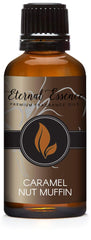 Caramel Nut Muffin fragrance oil in an amber 30ml bottle with black cap and dropper