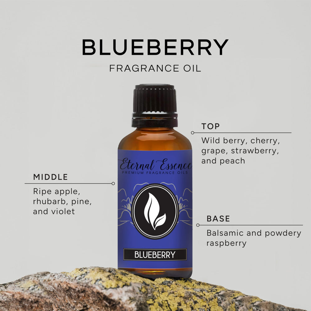 Close-up of Eternal Essence Oils Blueberry fragrance oil label