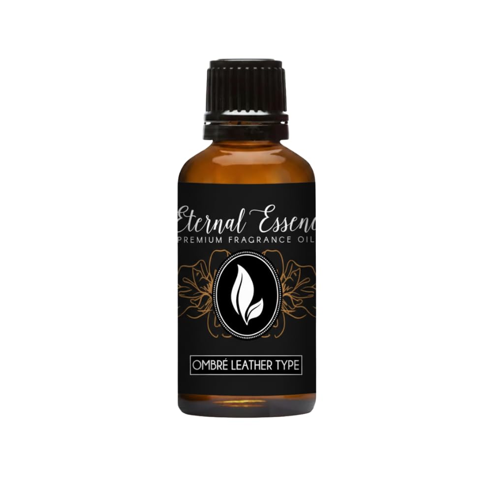 Leather Ombré 30ml fragrance oil bottle in amber glass with tamper-evident cap and dropper