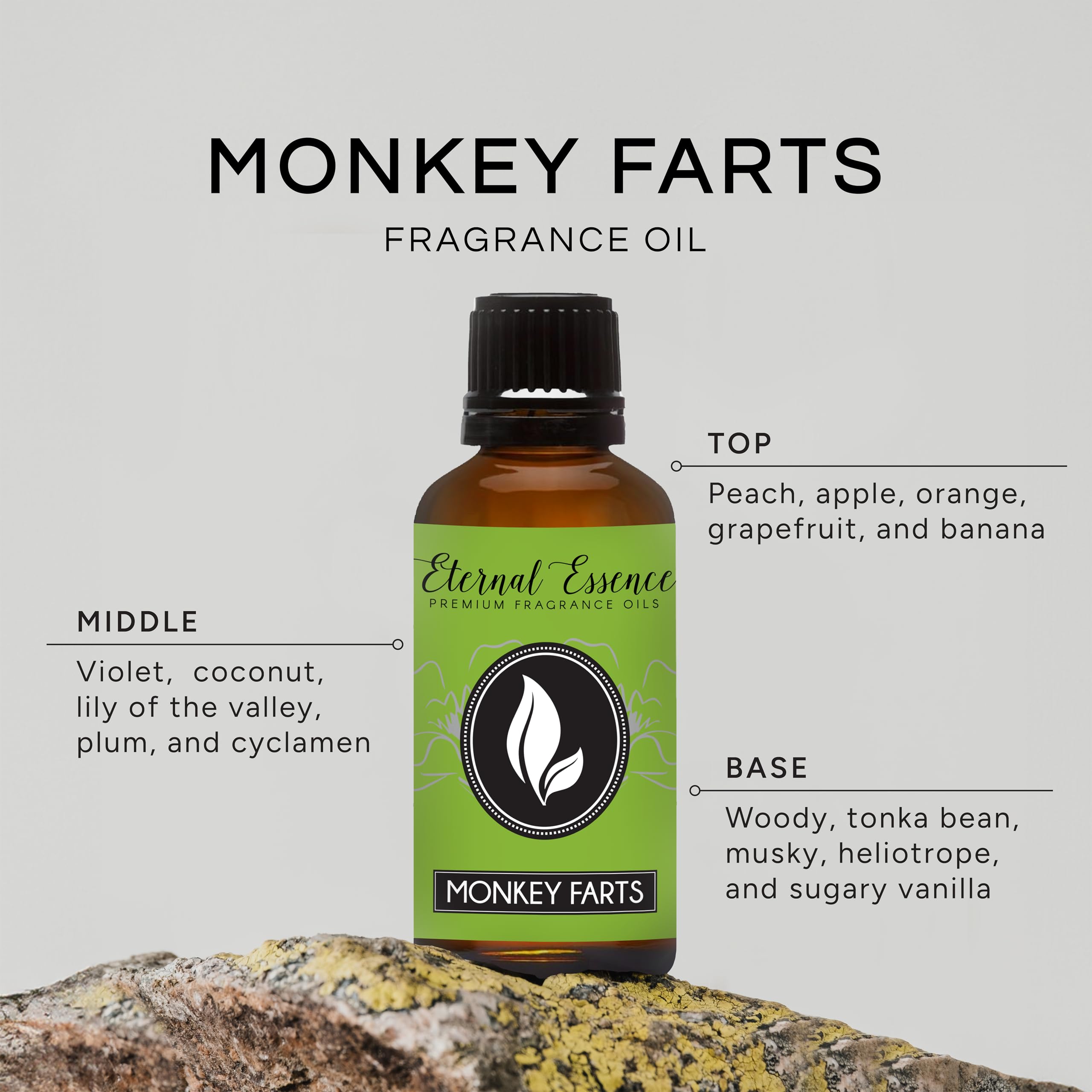 Cap and dropper on Monkey Farts 30ml amber glass bottle