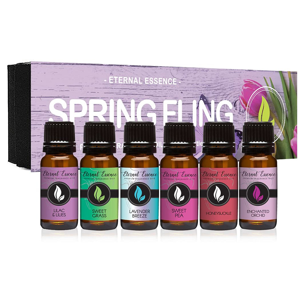 Six 10ml amber glass fragrance oil bottles in Spring Fling Set