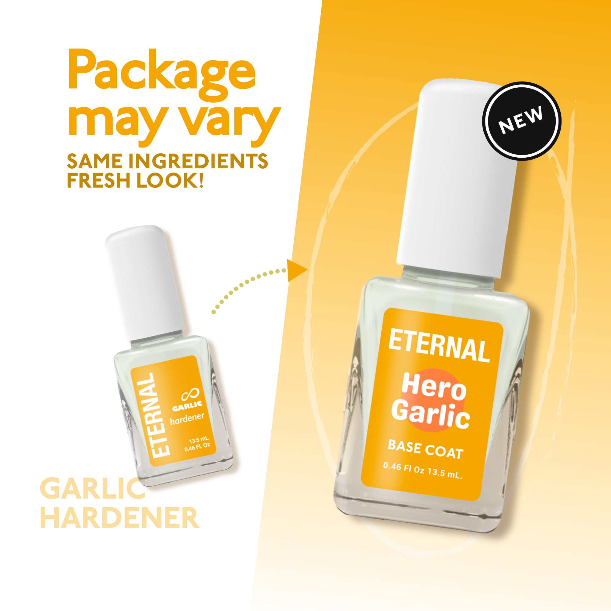 Garlic-infused Eternal Garlic Base Coat ingredients highlighted on label.