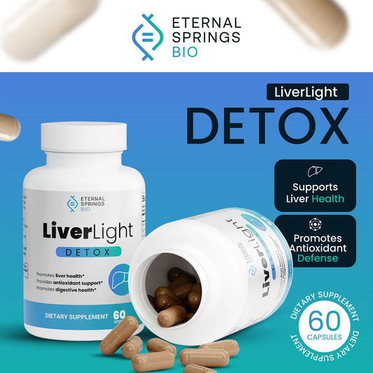 Close-up of LiverLight Detox bottle with 60 capsules