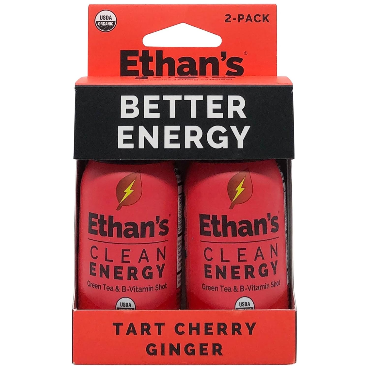 Front view of Ethan's Organic Tart Cherry Energy Shot bottle