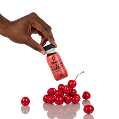 Ingredients highlighting organic tart cherry, green tea, and guayusa