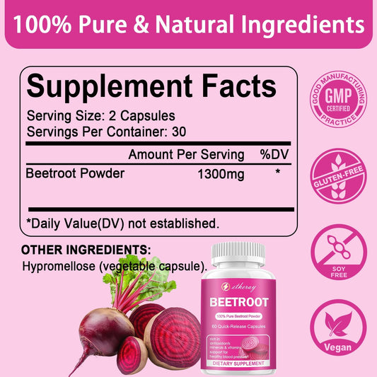 Close-up of Etheray Beetroot Capsules label