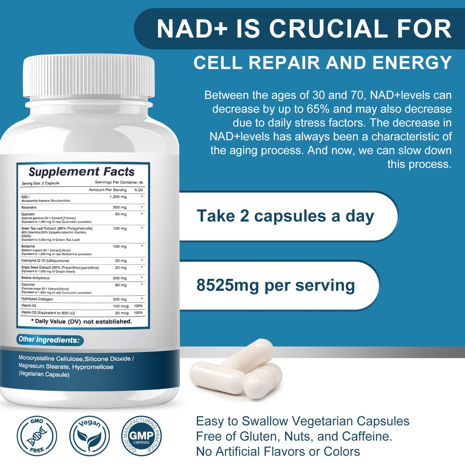Two bottles of ETOVO NAD+ liposomal capsules