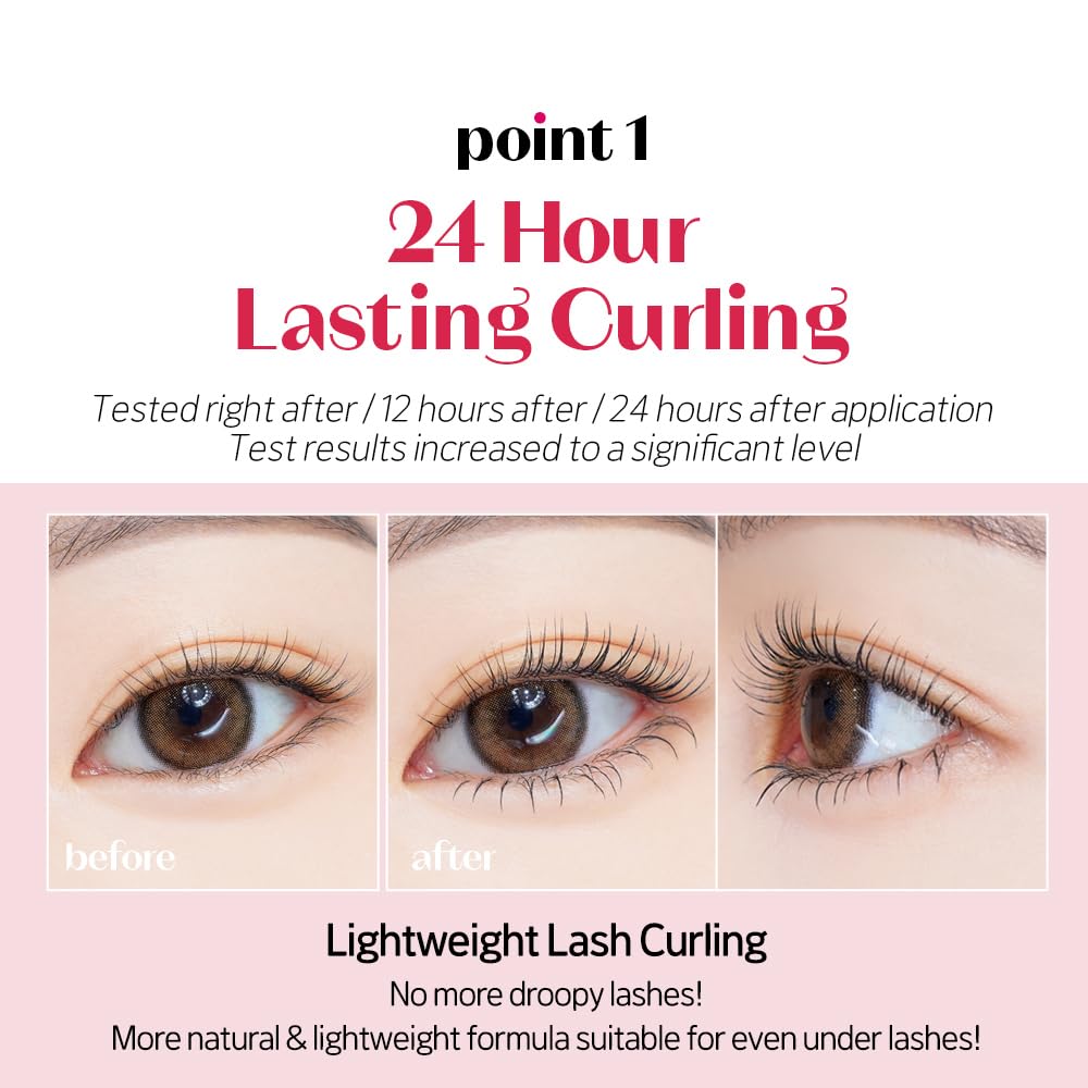 ETUDE Curl Fix Mascara Mini 24-hour curl hold shown in tests