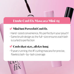ETUDE Curl Fix Mascara Mini black shade provides bold definition