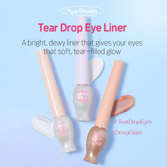 ETUDE Tear Drop Eyeliner with opal glitter creates soft iridescent glow.