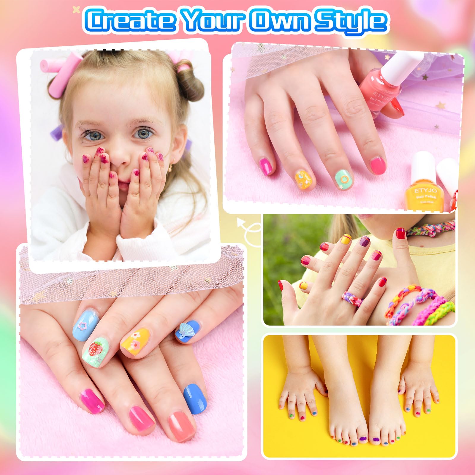 ETYJO quick-dry polish dries in minutes for worry-free play.