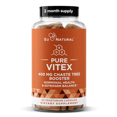 Eu Natural Vitex Pure bottle front shows full-spectrum chasteberry for hormone balance support