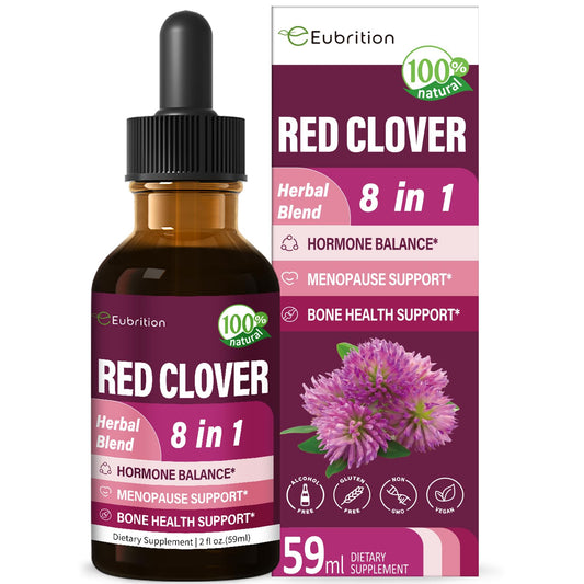 Bottle of Eubrition Red Clover Drops with dropper