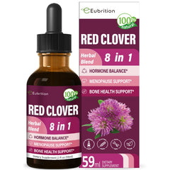 Bottle of Eubrition Red Clover Drops with dropper