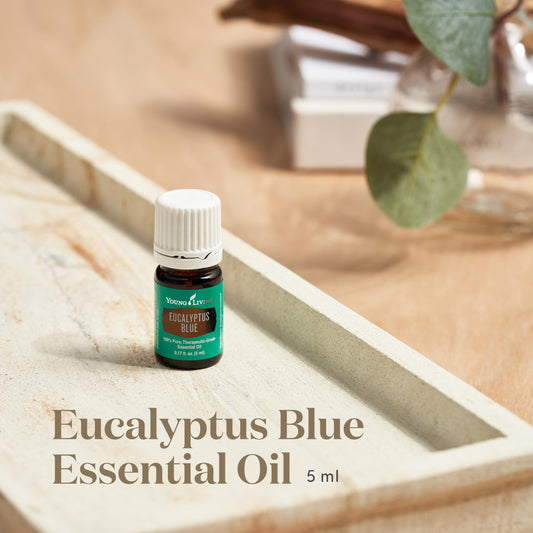 Close-up of Eucalyptus Blue oil bottle label