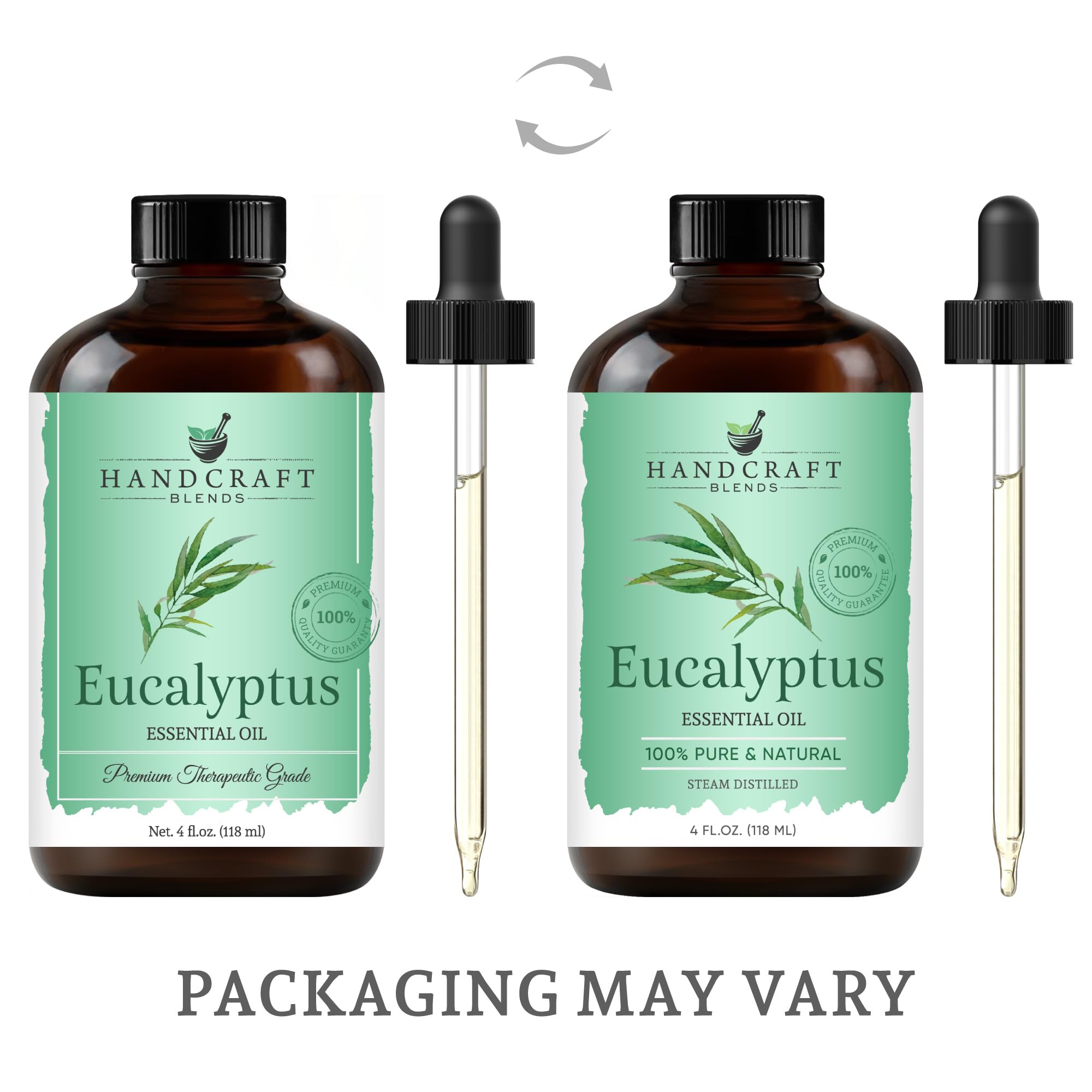 Amber glass bottle of eucalyptus essential oil