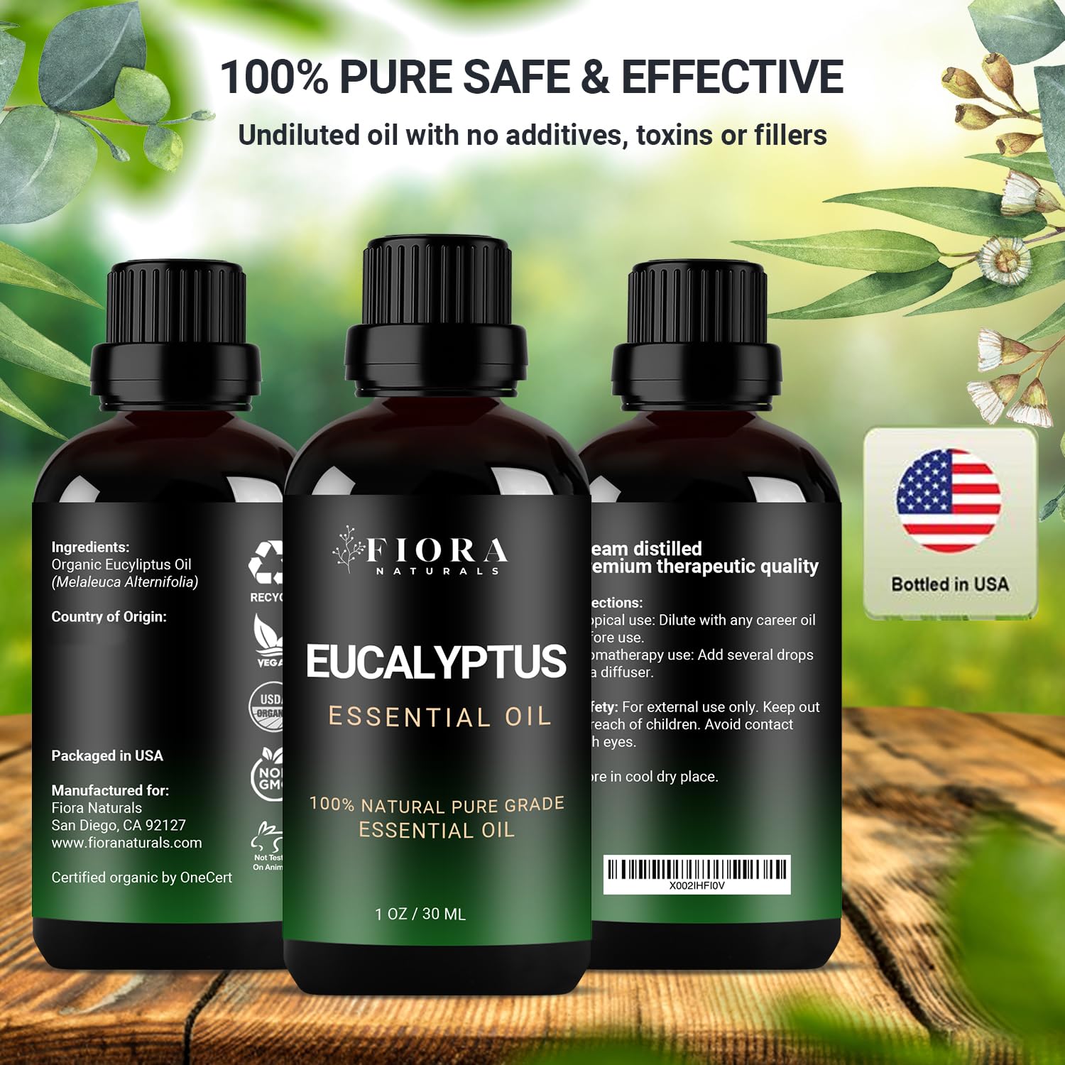 Packaging of eucalyptus essential oil bottle