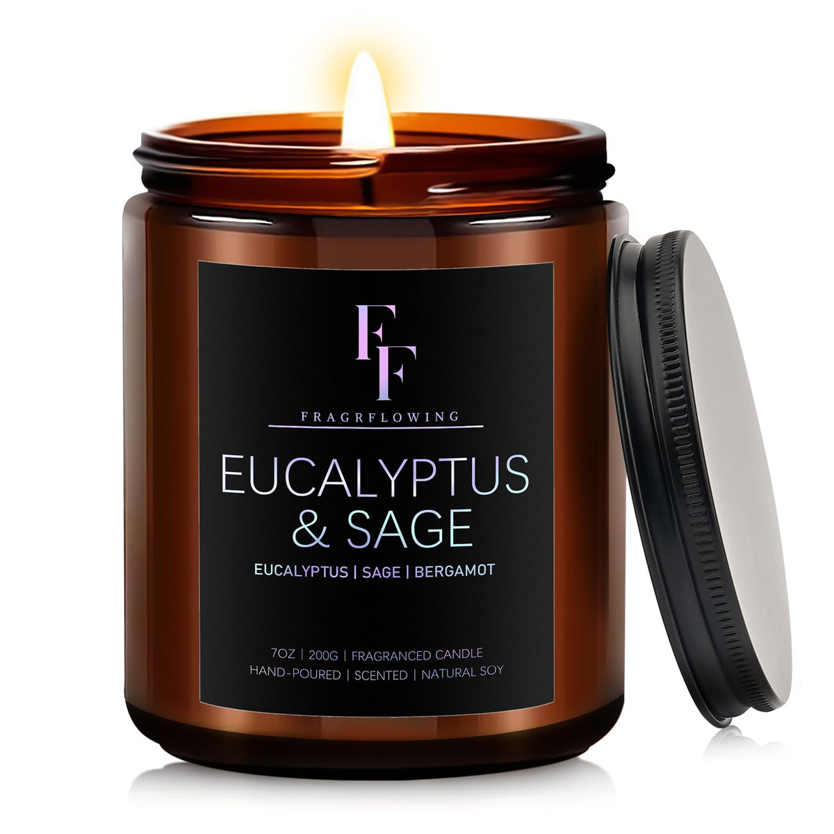 7oz Eucalyptus & Sage scented candle in amber jar