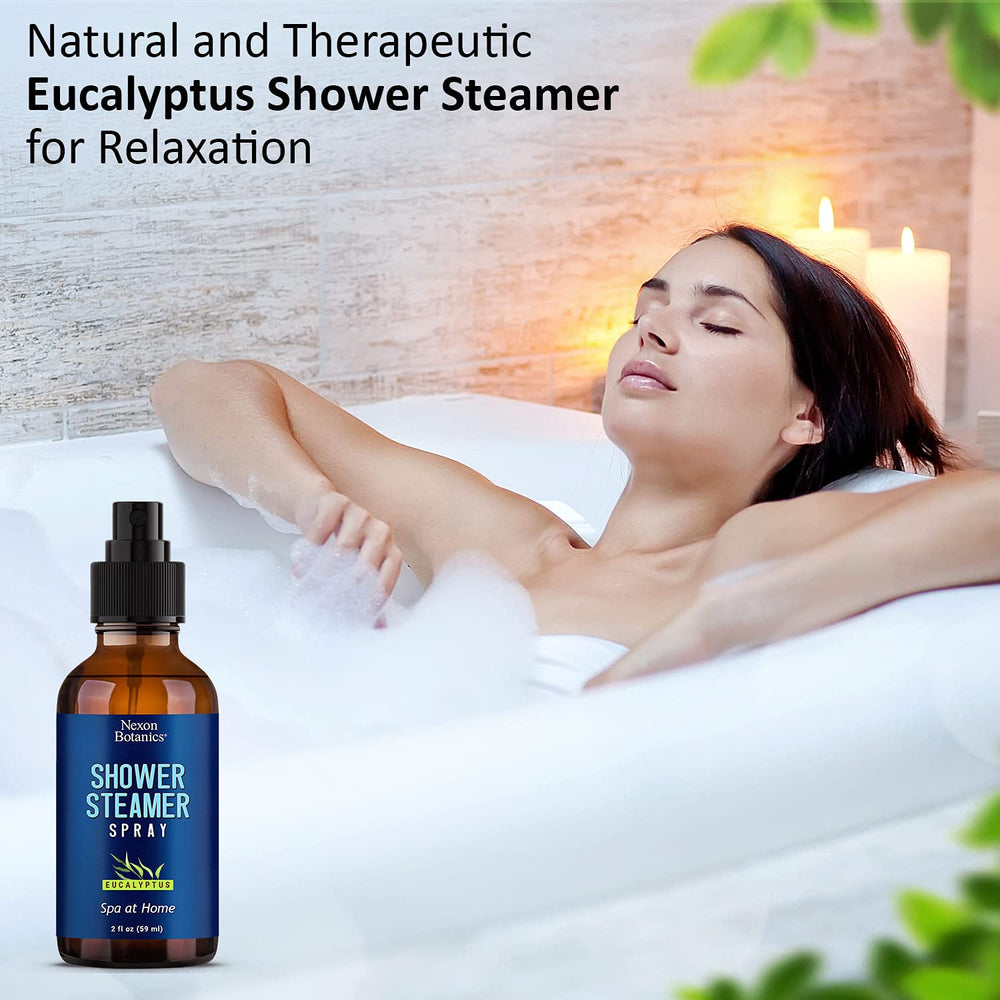 Shower scene with mist rising from a bottle in a bathroom