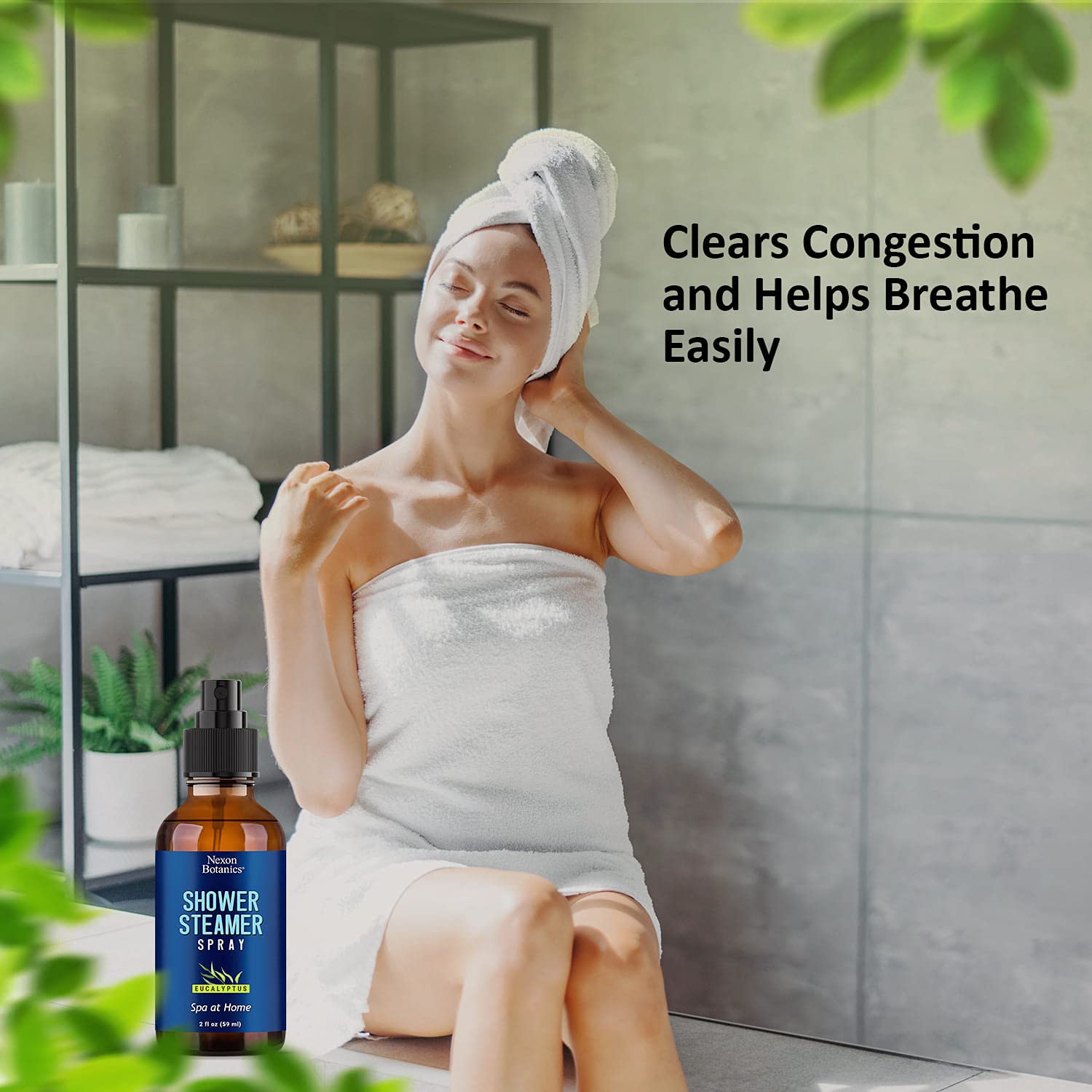 Travel-friendly leak-proof bottle of Eucalyptus Shower Steamer Spray