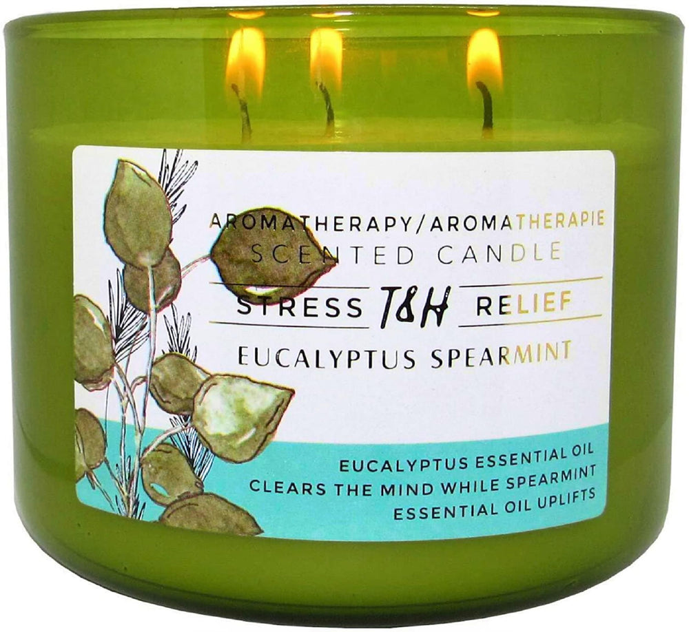 Eucalyptus Spearmint 3-Wick Soy Candle in green glass jar (15.8 oz)