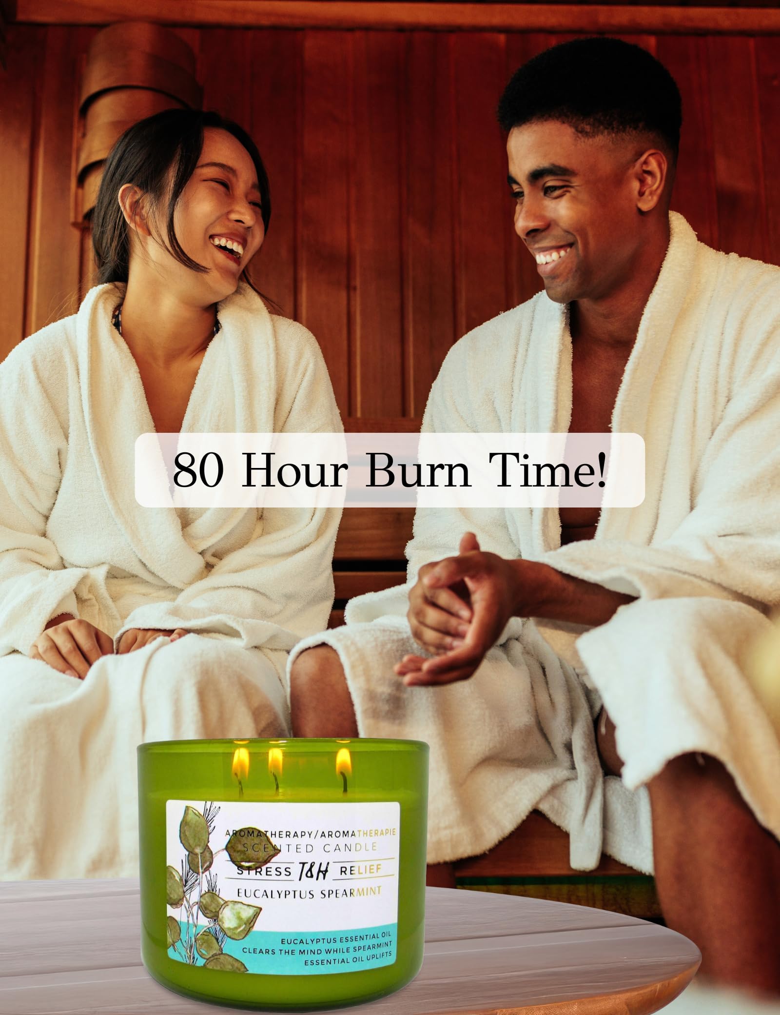 Minimalist green glass jar candle on a neutral background