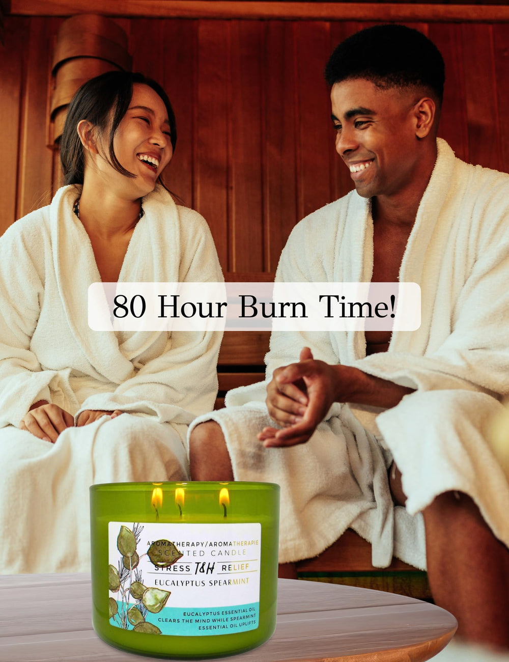 Minimalist green glass jar candle on a neutral background