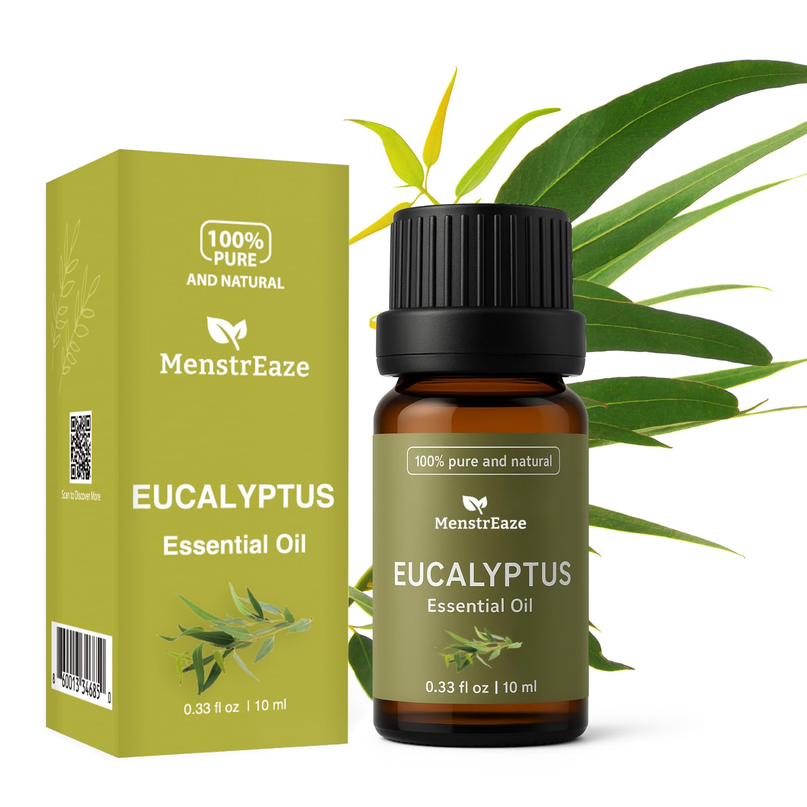 Eucalyptus essential oil bottle (10 ml) in amber glass