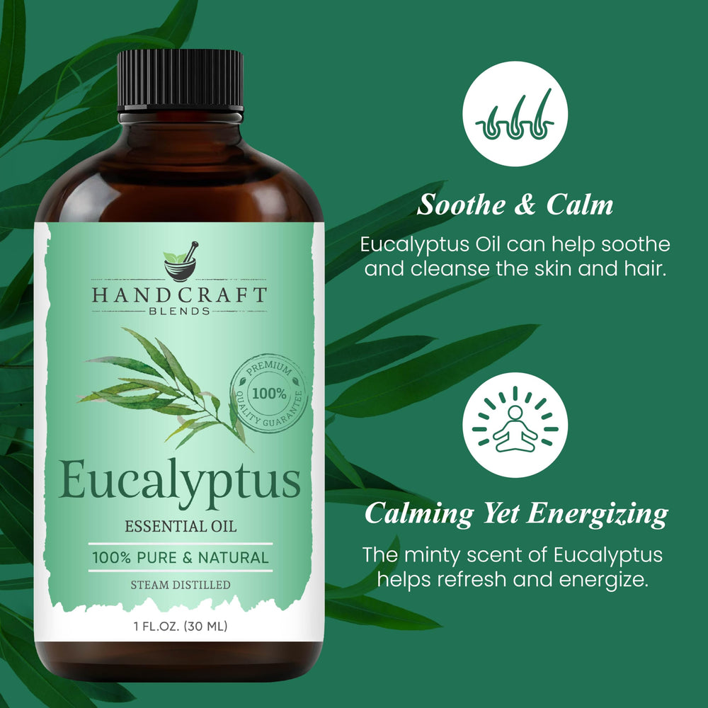 Dropper dispensing eucalyptus essential oil from amber bottle