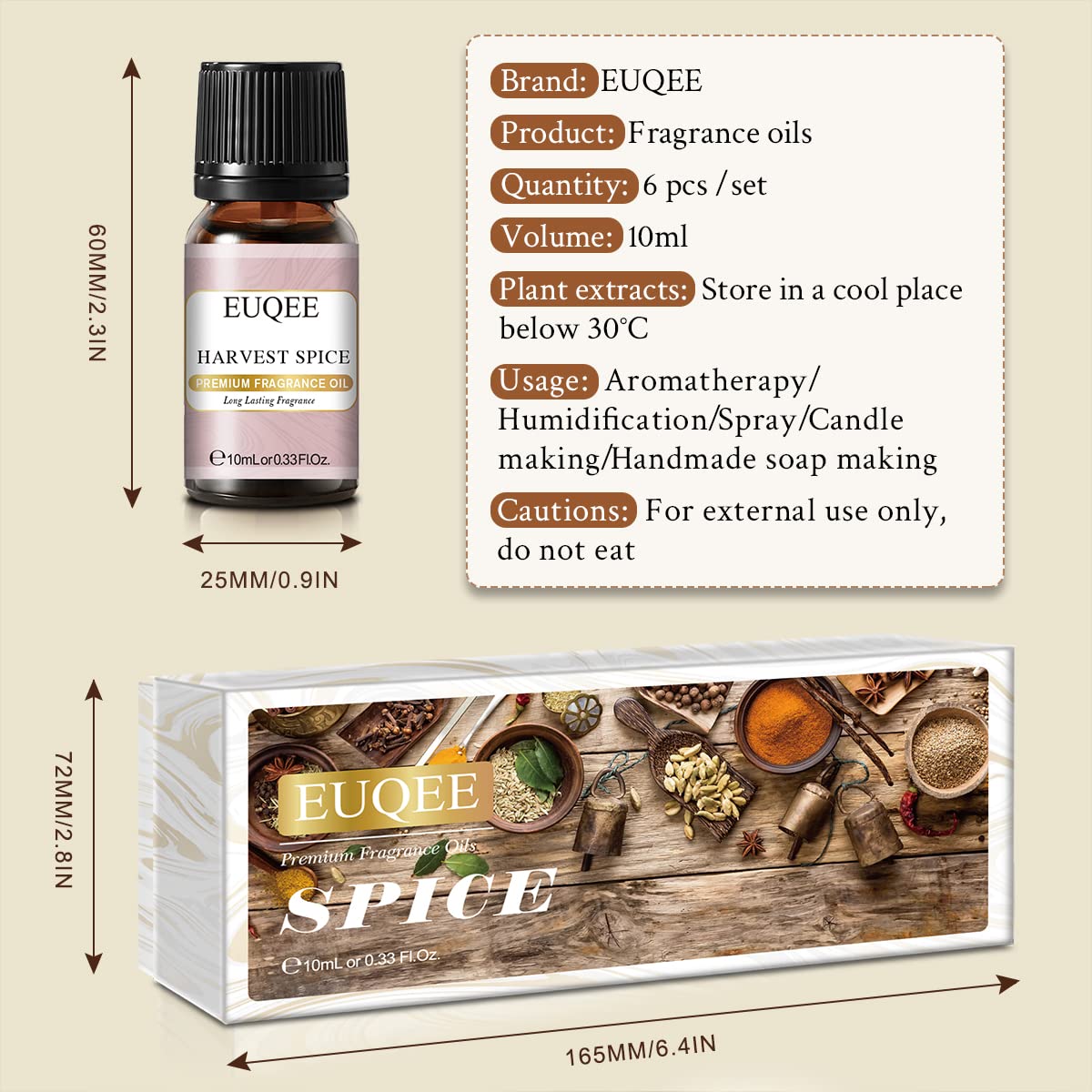 Amber glass dropper bottles of six fragrance oils