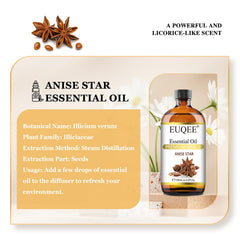 Close-up of amber bottle and glass dropper for EUQEE Anise Star Essential Oil