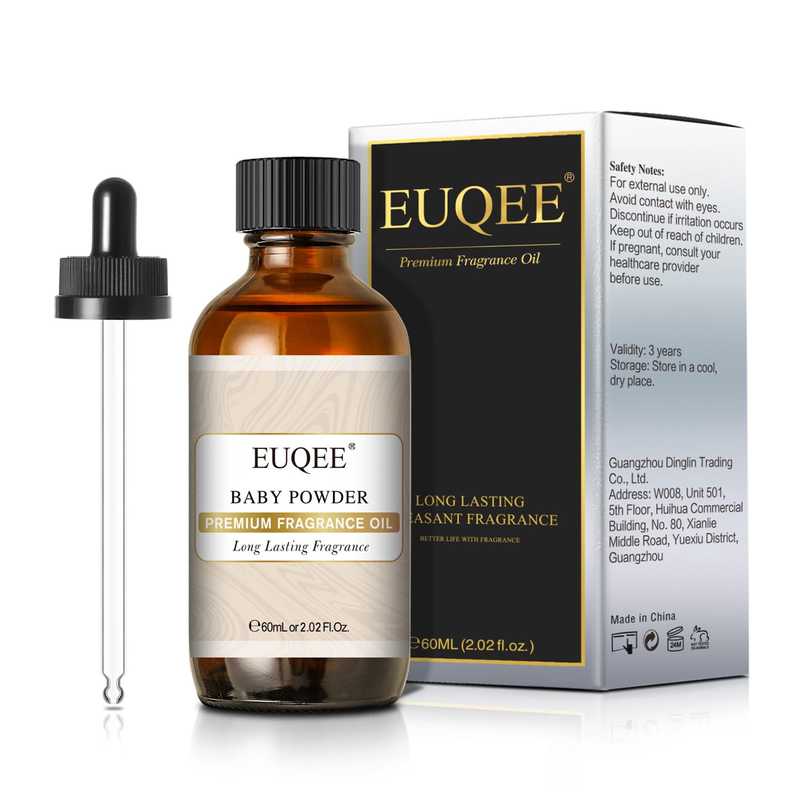 EUQEE Baby Powder Fragrance Oil in amber glass bottle with dropper (60ml)