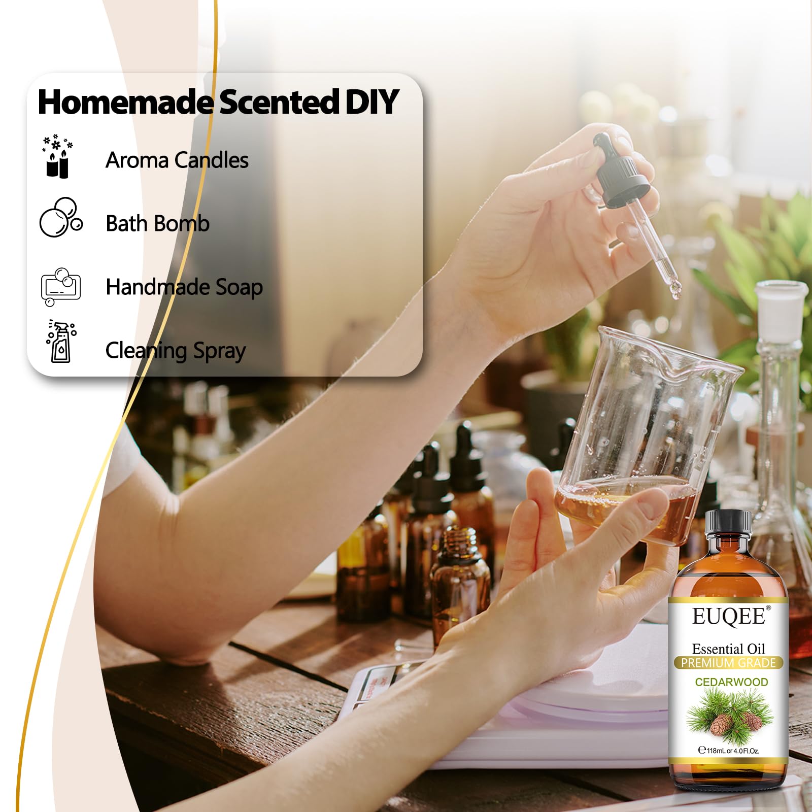 Product shot: EUQEE Cedarwood essential oil 118mL