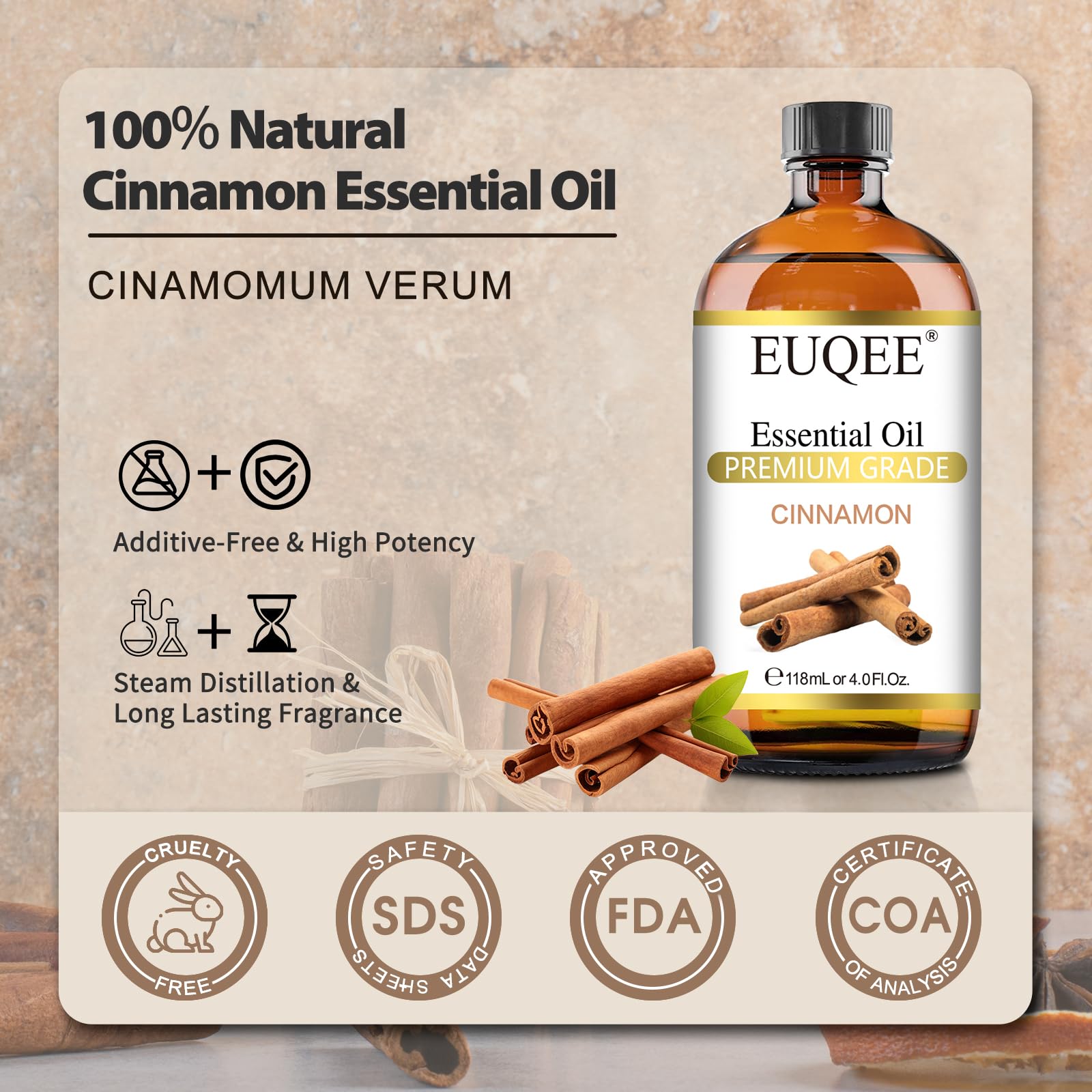 Warm spicy cinnamon aroma with woody undertones