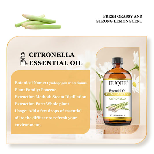 EUQEE Citronella Essential Oil bottle with amber glass and dropper