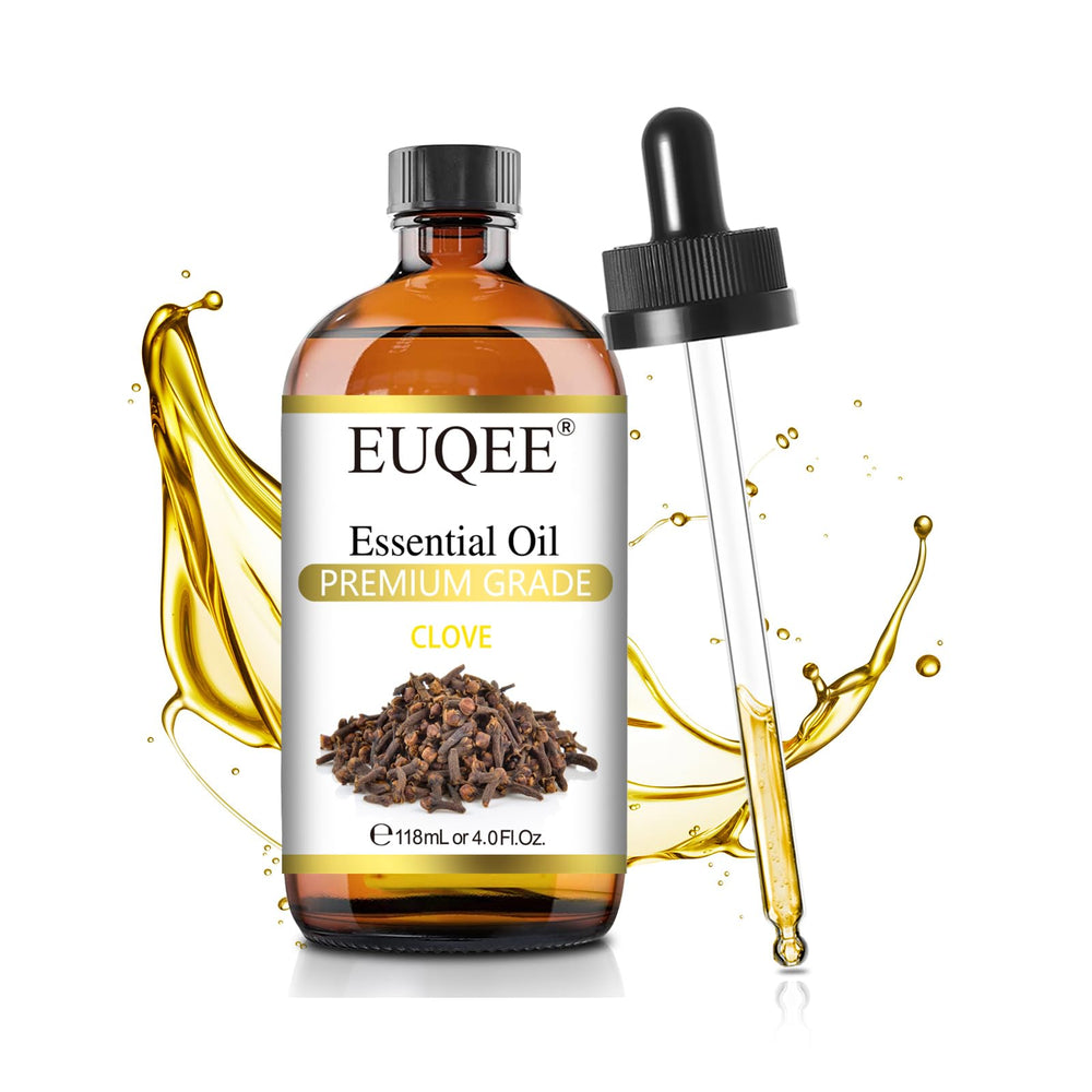 EUQEE Clove Essential Oil in 4 oz amber glass bottle