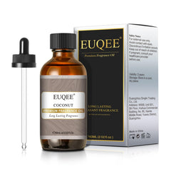 Amber glass bottle of EUQEE Coconut Fragrance Oil with dropper