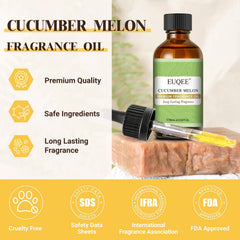 Close-up of label on EUQEE Cucumber Melon amber bottle