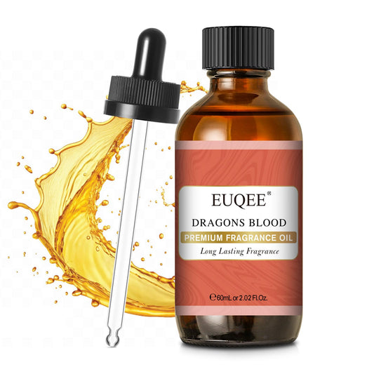 EUQEE Dragons Blood Fragrance Oil in amber glass bottle with dropper