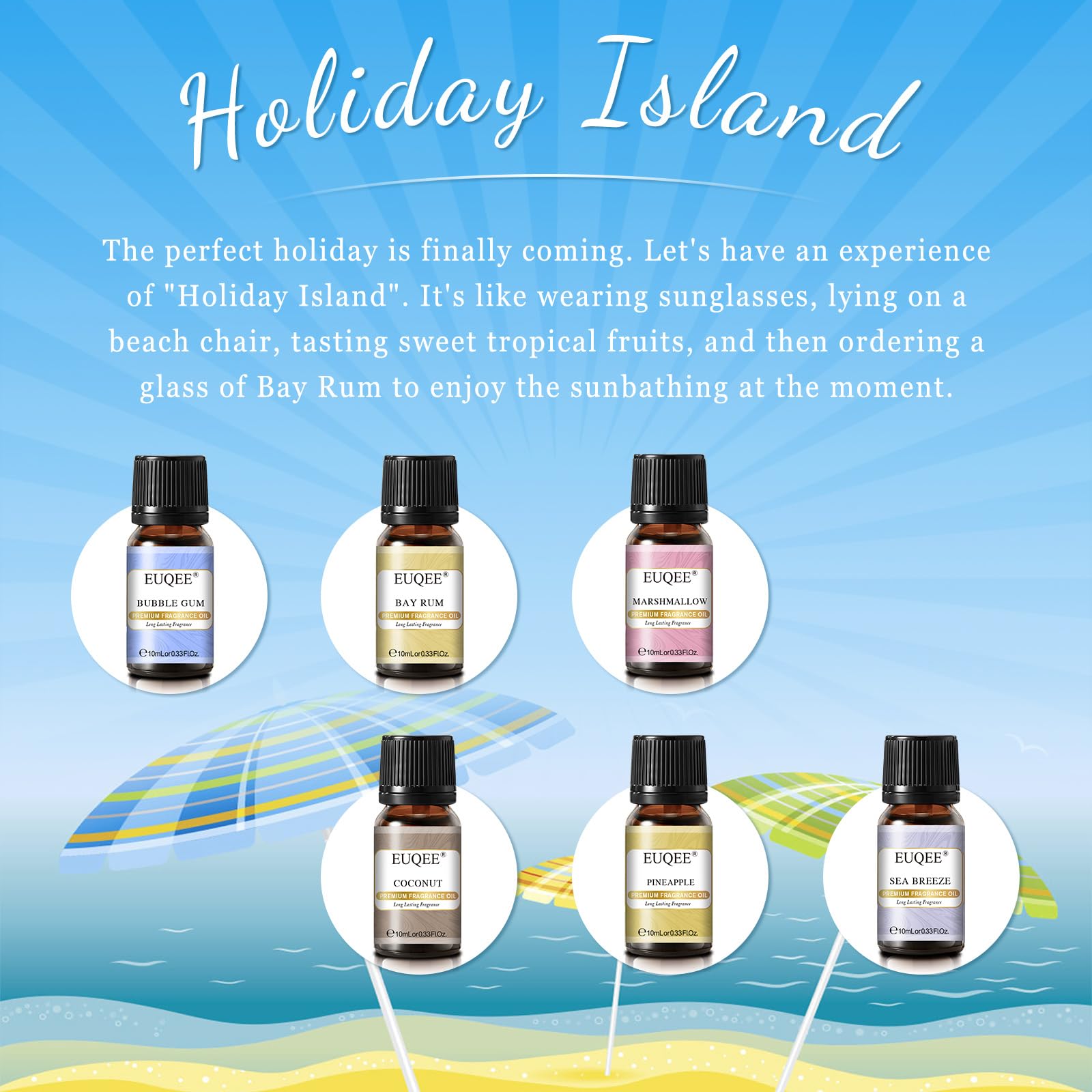 Aromatherapy oil collection featuring Bay Rum and Marshmallow