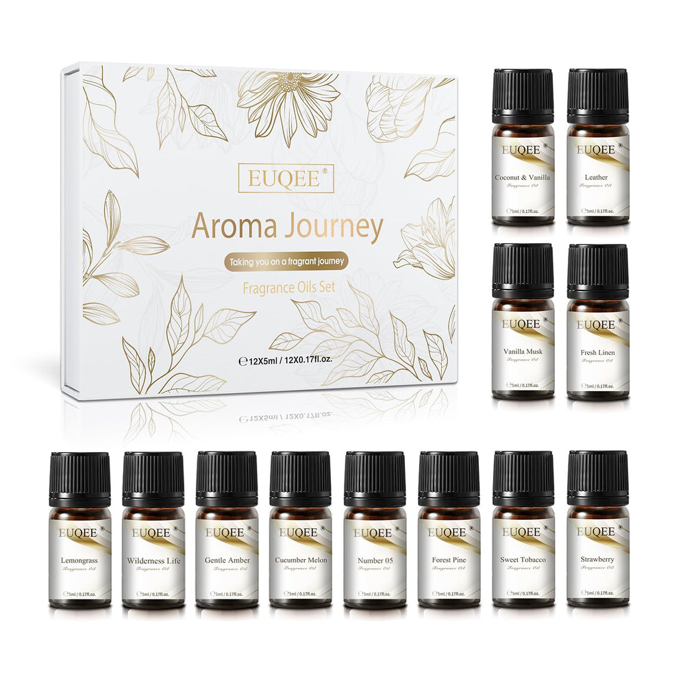 EUQEE 12pc Fragrance Oils Gift Set in amber bottles