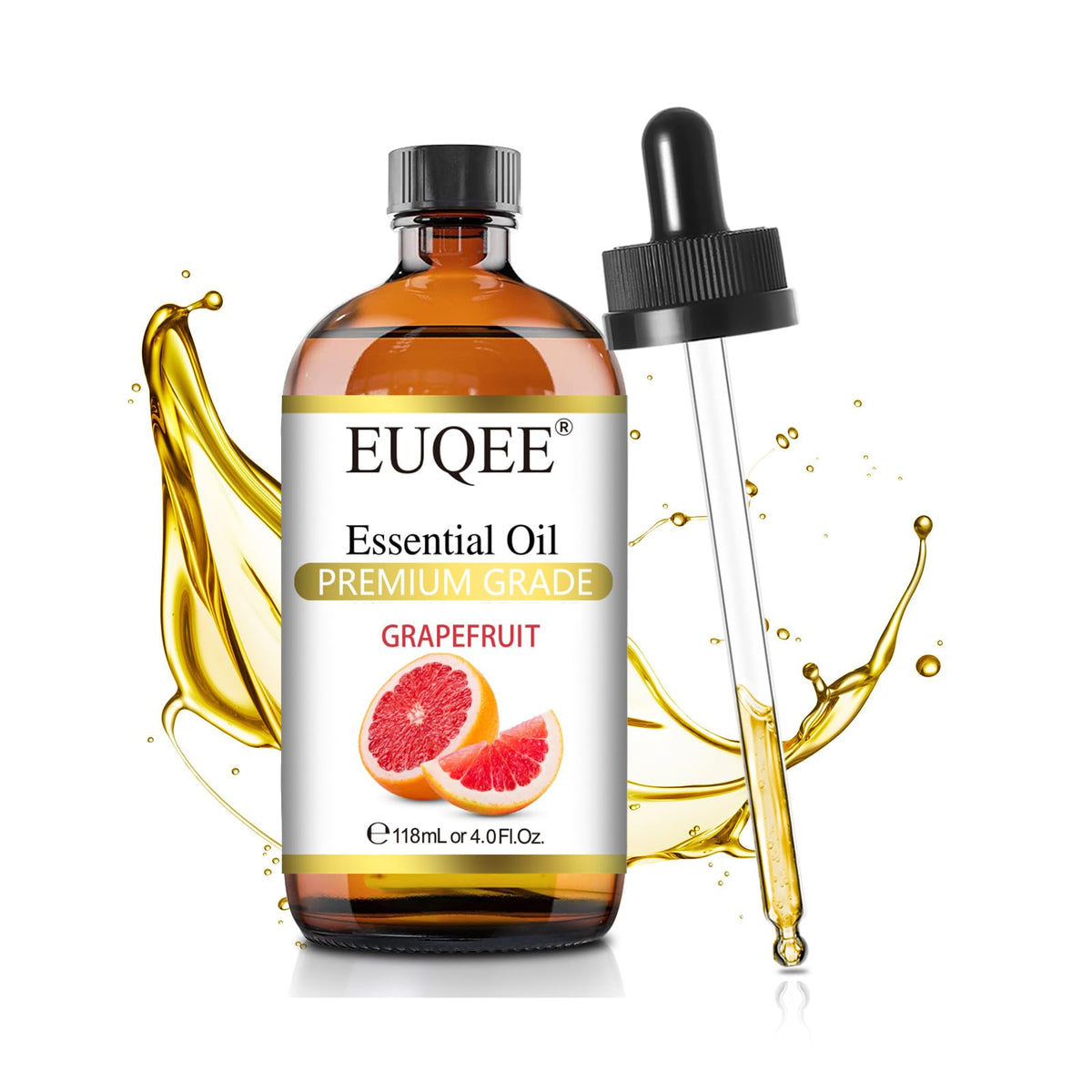 EUQEE Grapefruit Essential Oil 118mL in amber glass bottle