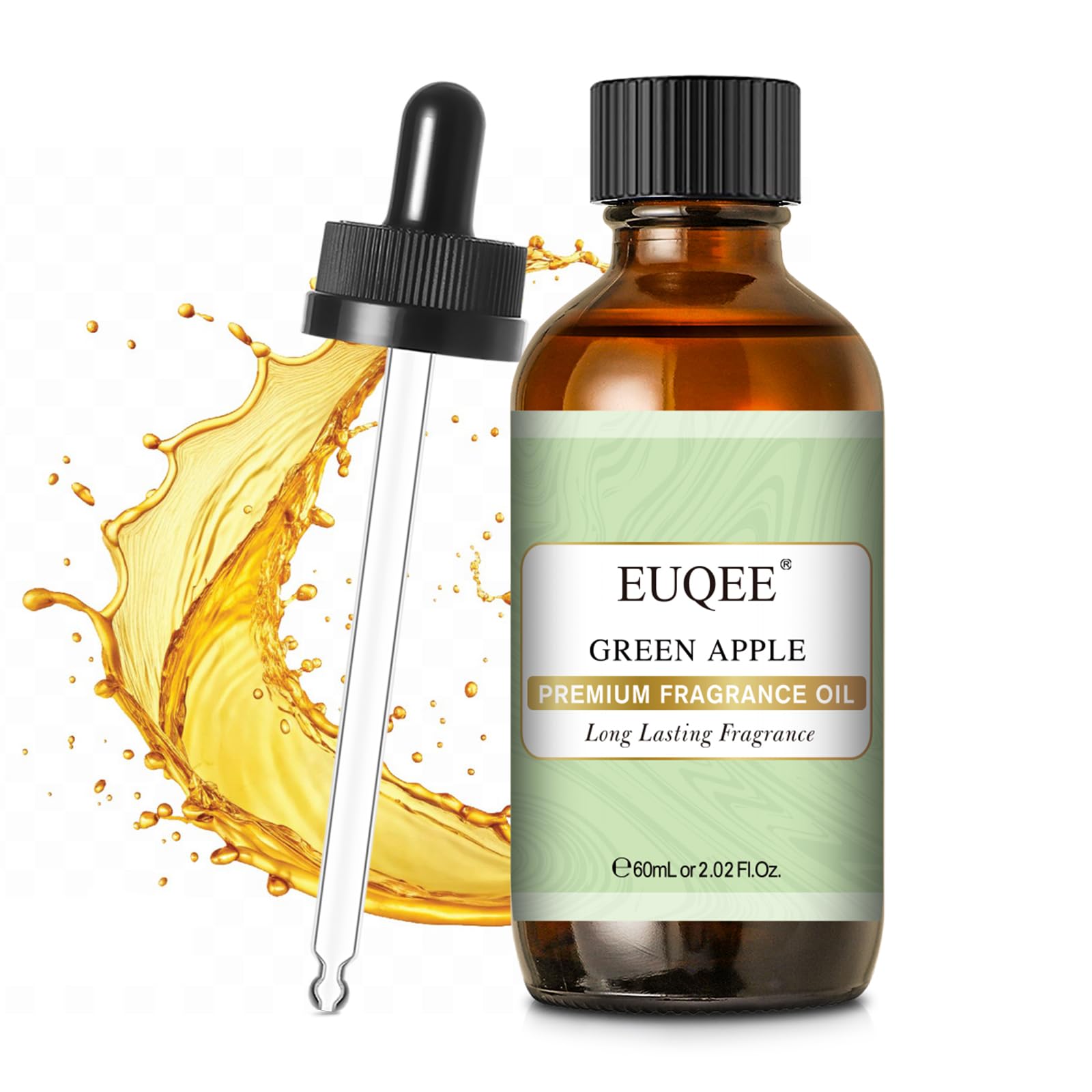 EUQEE Green Apple fragrance oil in a Boston glass bottle, 60ml