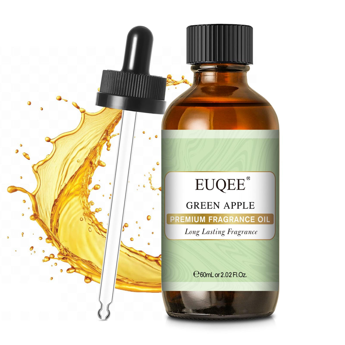 EUQEE Green Apple fragrance oil in a Boston glass bottle, 60ml